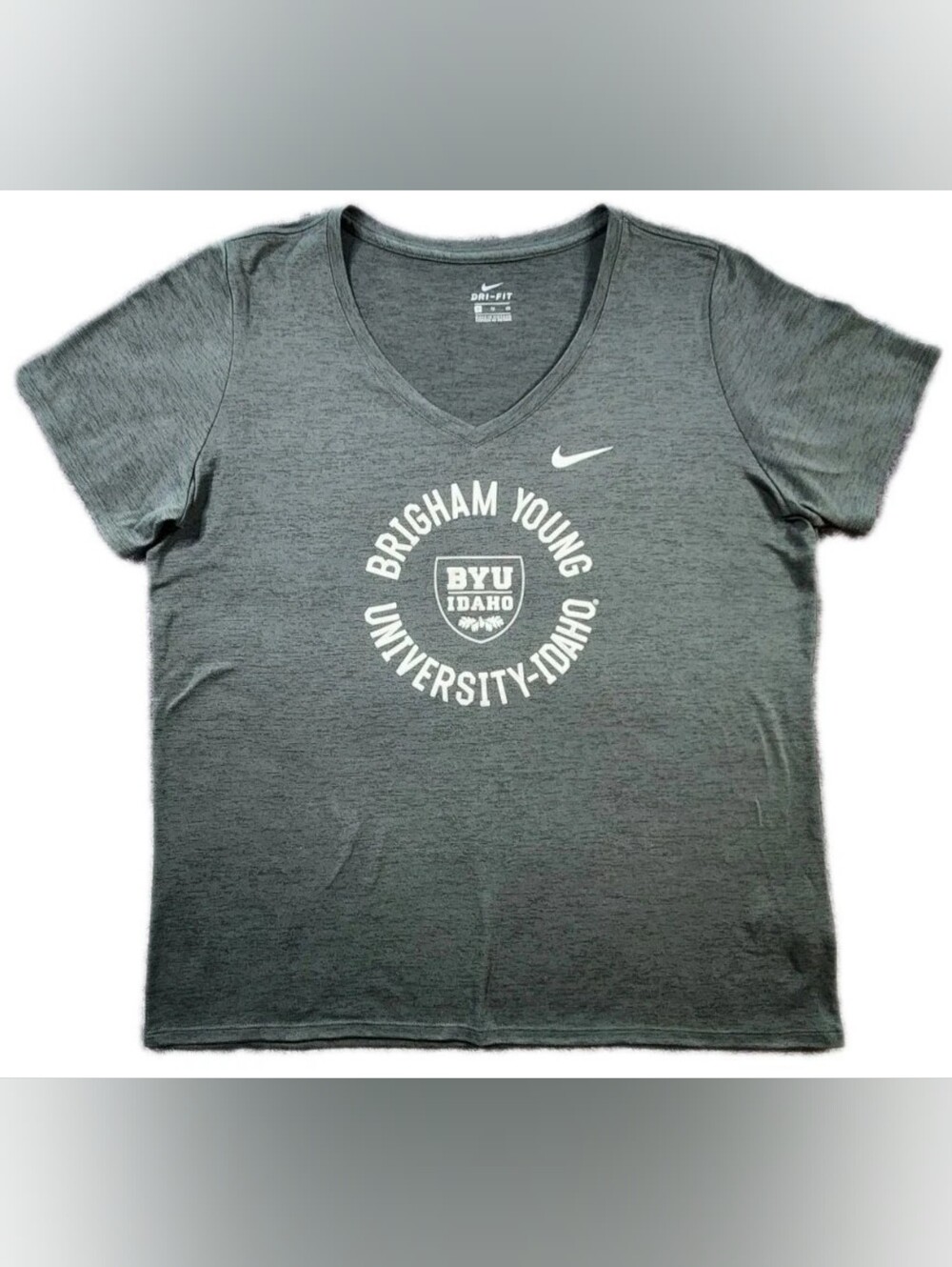 Nike BYU Bringham Young T Shirt Women's XL Gray V neck Idaho